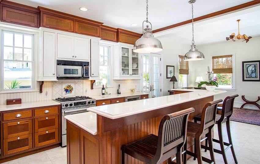 kitchen-with-limestone-countertops-and-breakfast-bar-island